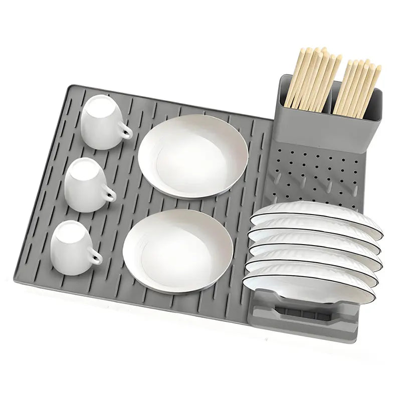2-Pack Silicone Dish Drying Rack & Mat Set | Foldable Organizer Dish Drying Rack Set Axl