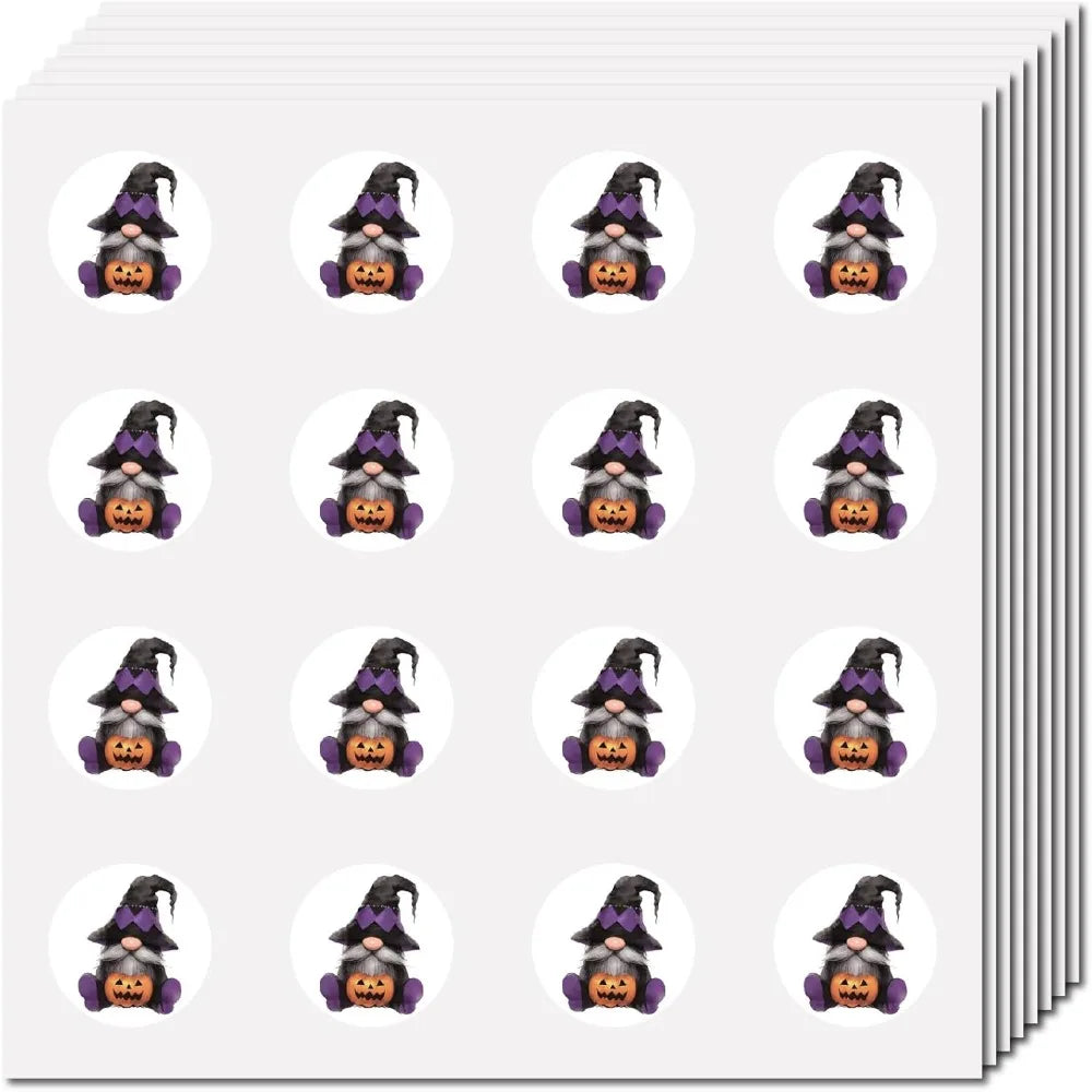 128 Halloween Witch & Pumpkin Waterproof Round Stickers – 4 Sheets Halloween Sticker Set Axl AECH04-17904