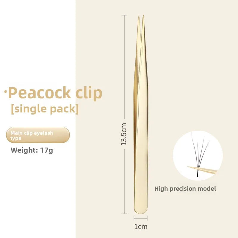 Silver Eyelash Extension Tweezers – Dolphin & Feather Precision Set Eyelash Tweezers Set Axl Gold-Peacock clip(Hi