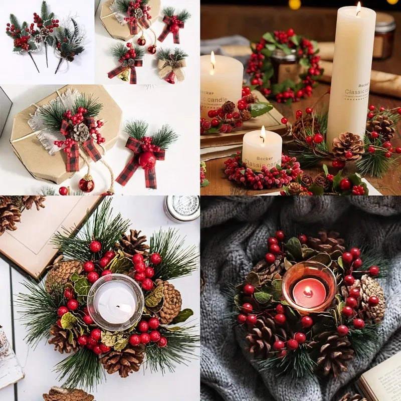 10 Artificial Pine Picks Red Berries & Pinecones – Xmas Wreaths Artificial Holiday Picks Axl