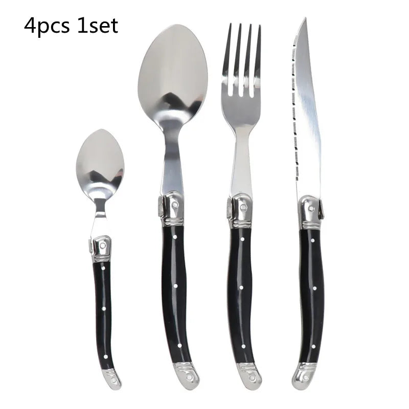 Laguiole Black Stainless Steel Cutlery Set – Fork Knife Spoon 2–10pc Flatware Cutlery Set Axl 4pcs 1set