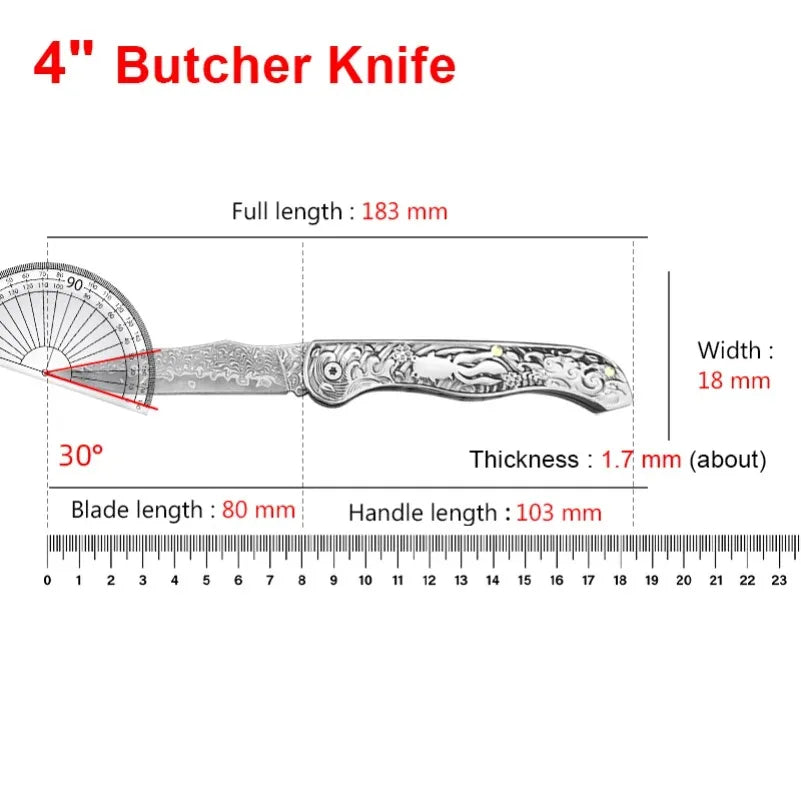 InLeung Damascus Steel Folding Kitchen Knife – 8" Multipurpose Folding Kitchen Knife Axl