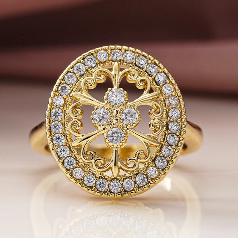 Huitan Women's Hollow CZ Pavé Ring – Brass Engagement Band Fashion Ring Axl