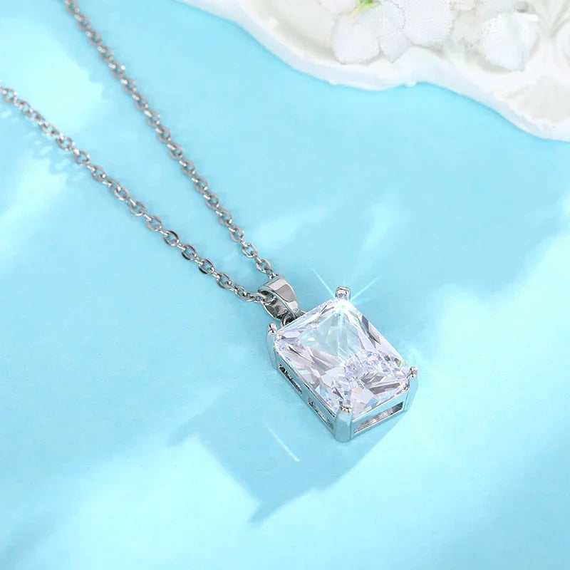Huitan Rectangle CZ Pendant Necklace | Minimalist Bridal Jewelry Pendant Necklace Axl