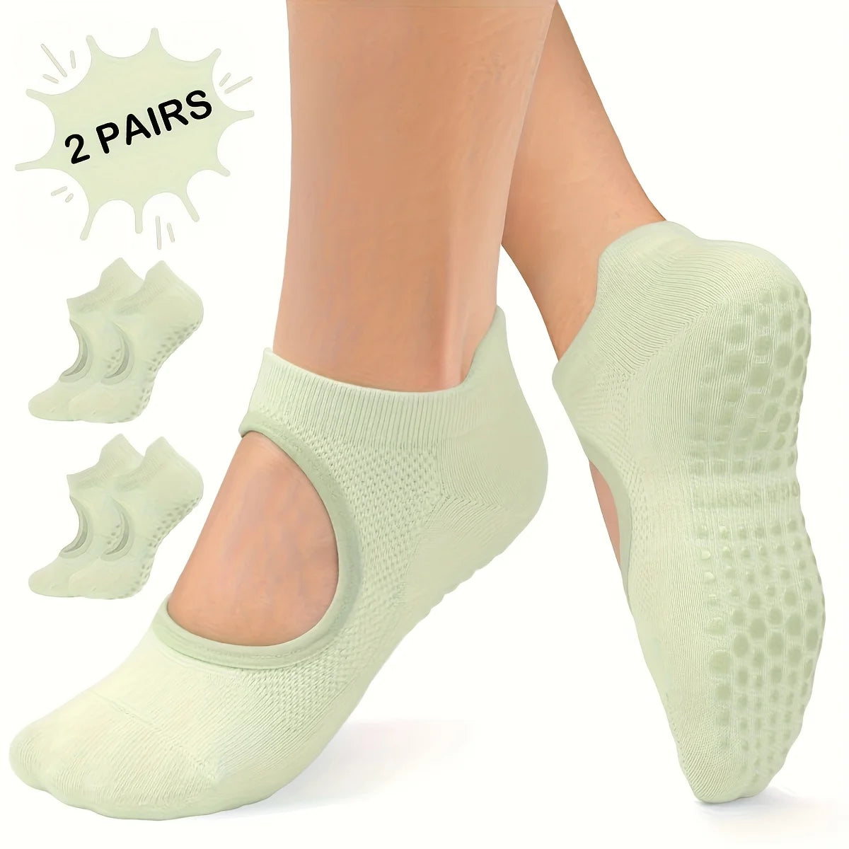 Women's Non-Slip Open Toe Yoga Pilates Socks with Arch Support Yoga Grip Socks Axl Green 2 Pairs 35.5