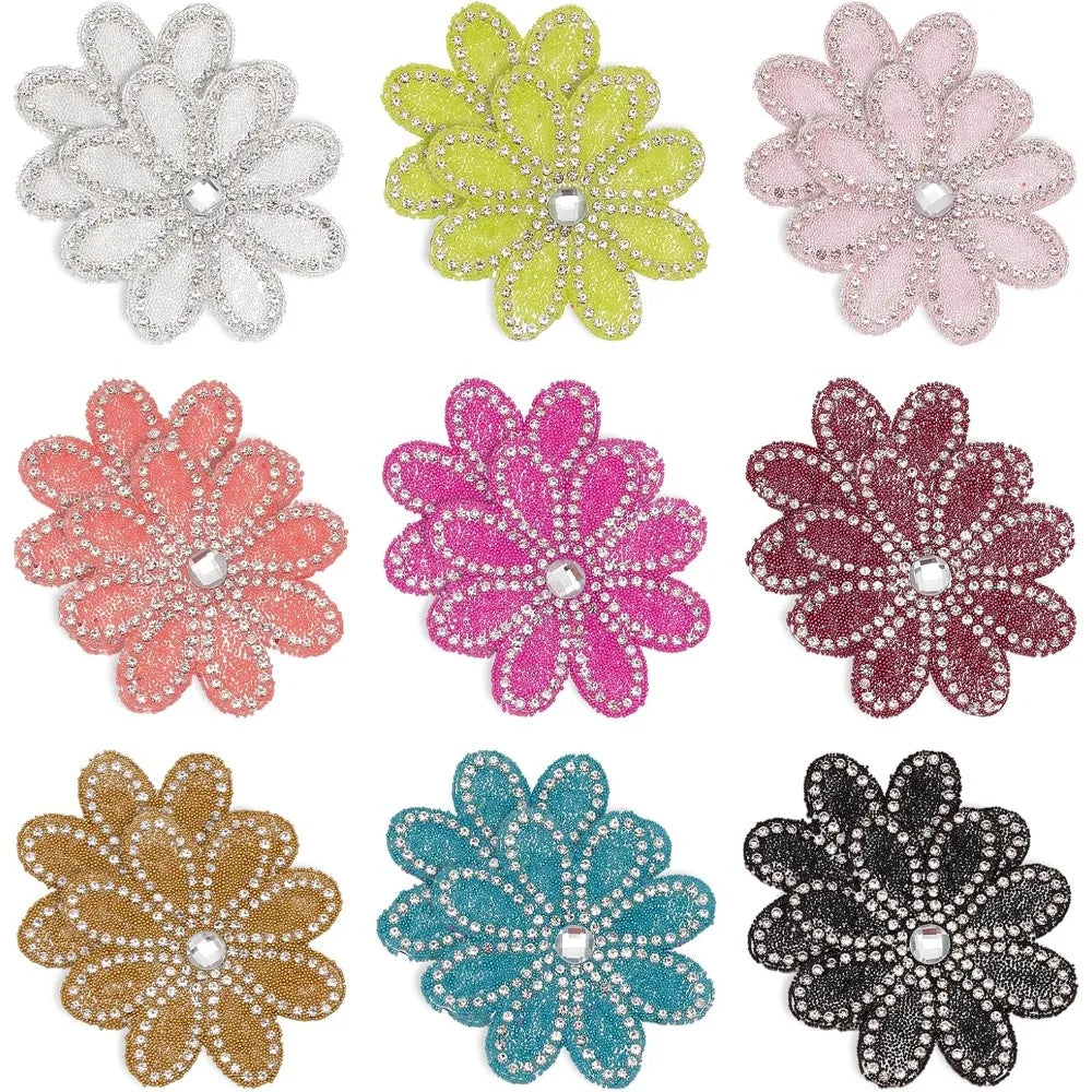 18Pc Flower Rhinestone Iron-On Patches – 9 Colors | 57mm Iron-On Patches Axl AECH04-17521