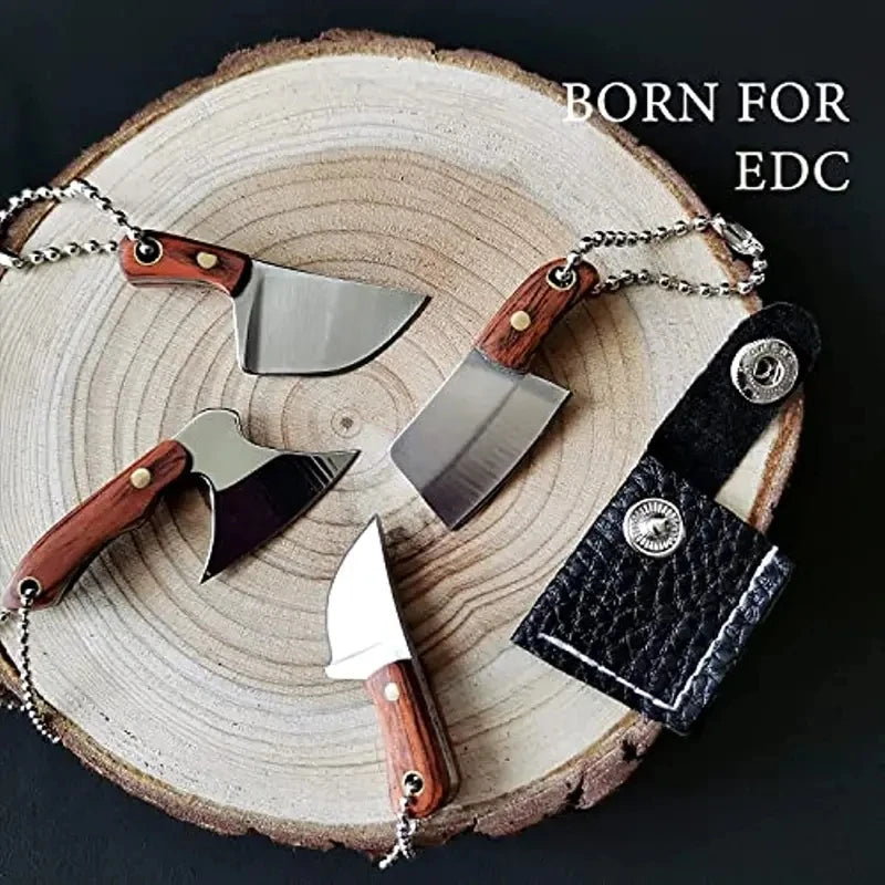4-Piece EDC Keychain Pocket Knife Set – Steel & Wood Handle EDC Pocket Knife Set Axl