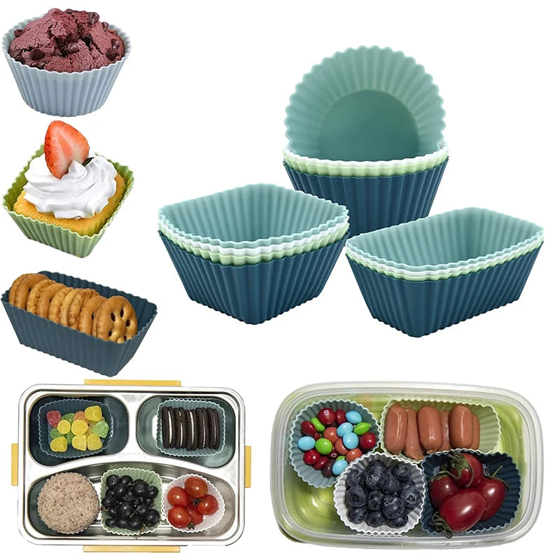 12-Pack Silicone Cupcake Molds & Bento Lunch Box Dividers Silicone Baking Molds Axl