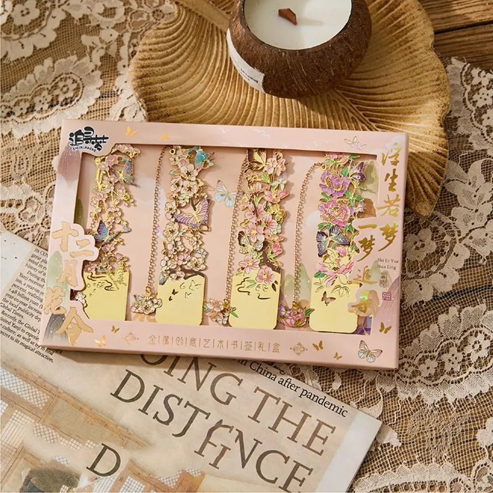 Retro Metal Hollow Flower Bookmark with Tassel | Chinese Style Metal Bookmark Axl