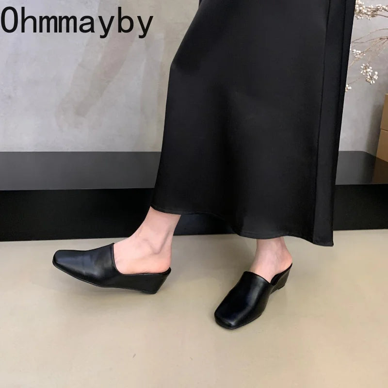 Women's Wedge Heel Mules – Square Toe Slip-On Slide Sandals Wedge Mule Sandals Axl
