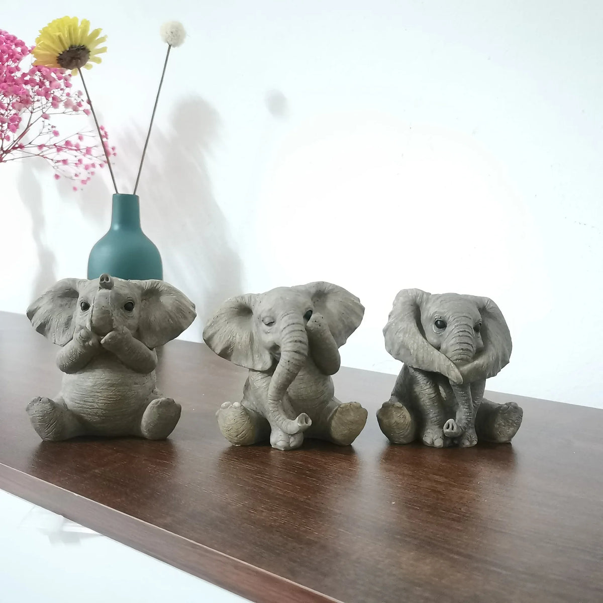 Feng Shui Gray Elephant Figurines Set of 3 | Resin Decor Decorative Figurine Set Axl