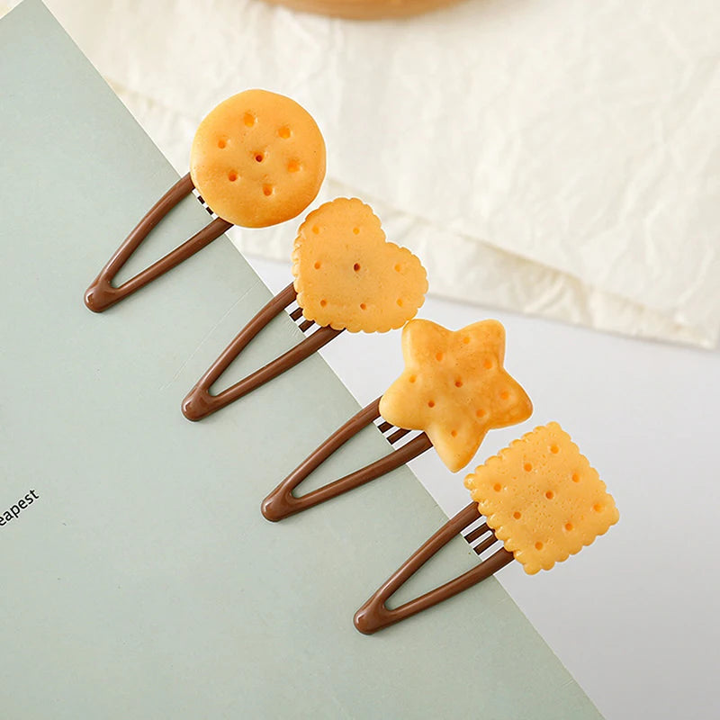 Kawaii Cookie Hair Clips – Cute Biscuit Barrettes 1 or 4 Pcs Hair Clip Barrette Axl
