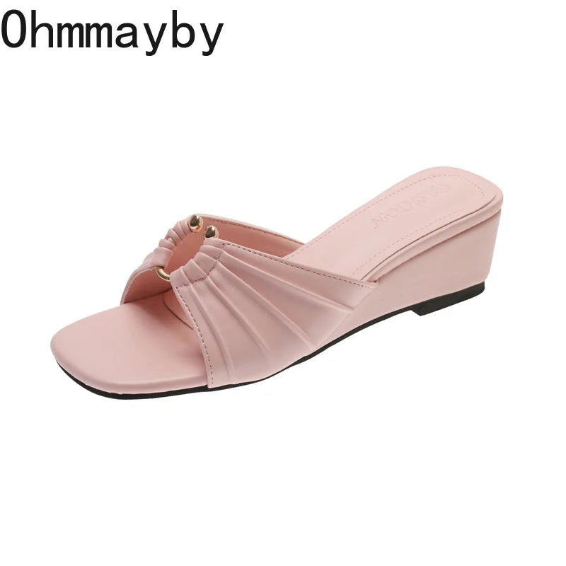 Women's Satin Wedge Slides – Open Toe Slip-On Platform Shoes Wedge Slide Sandals Axl