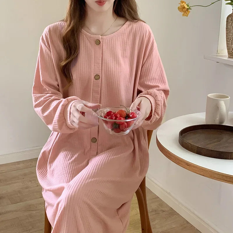 Women's Cotton Nightgown – Long Sleeve Ankle-Length Sleep Dress Women's Nightgown Axl