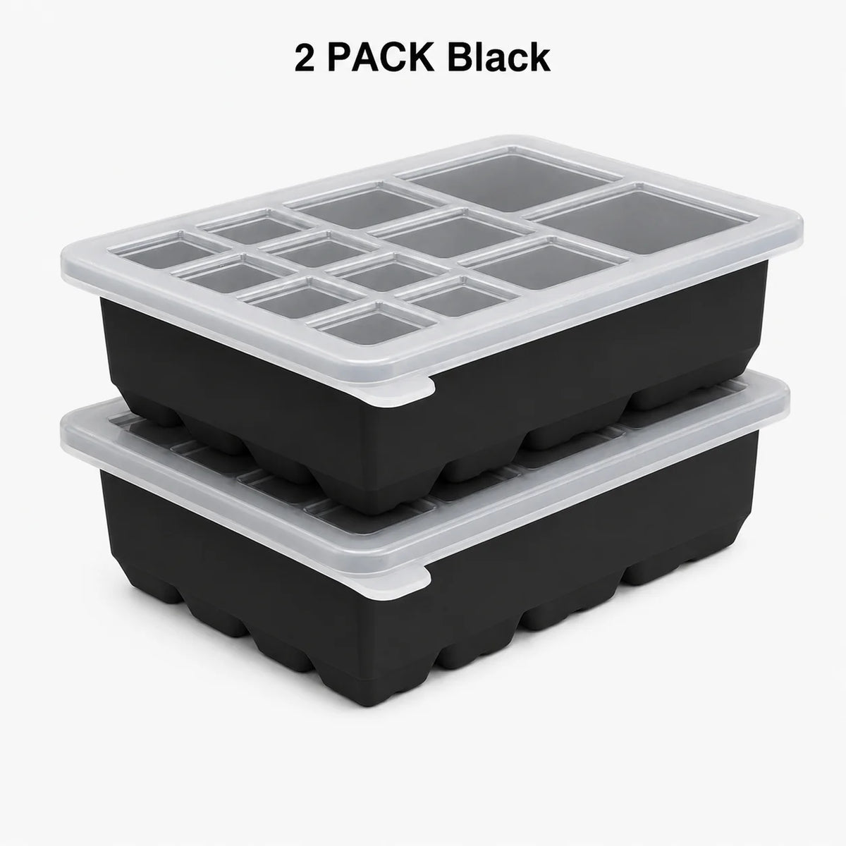 Silicone Ice Cube Tray with Lid – 13-Cavity Stackable Mold Silicone Ice Tray Axl 2 Pack Black