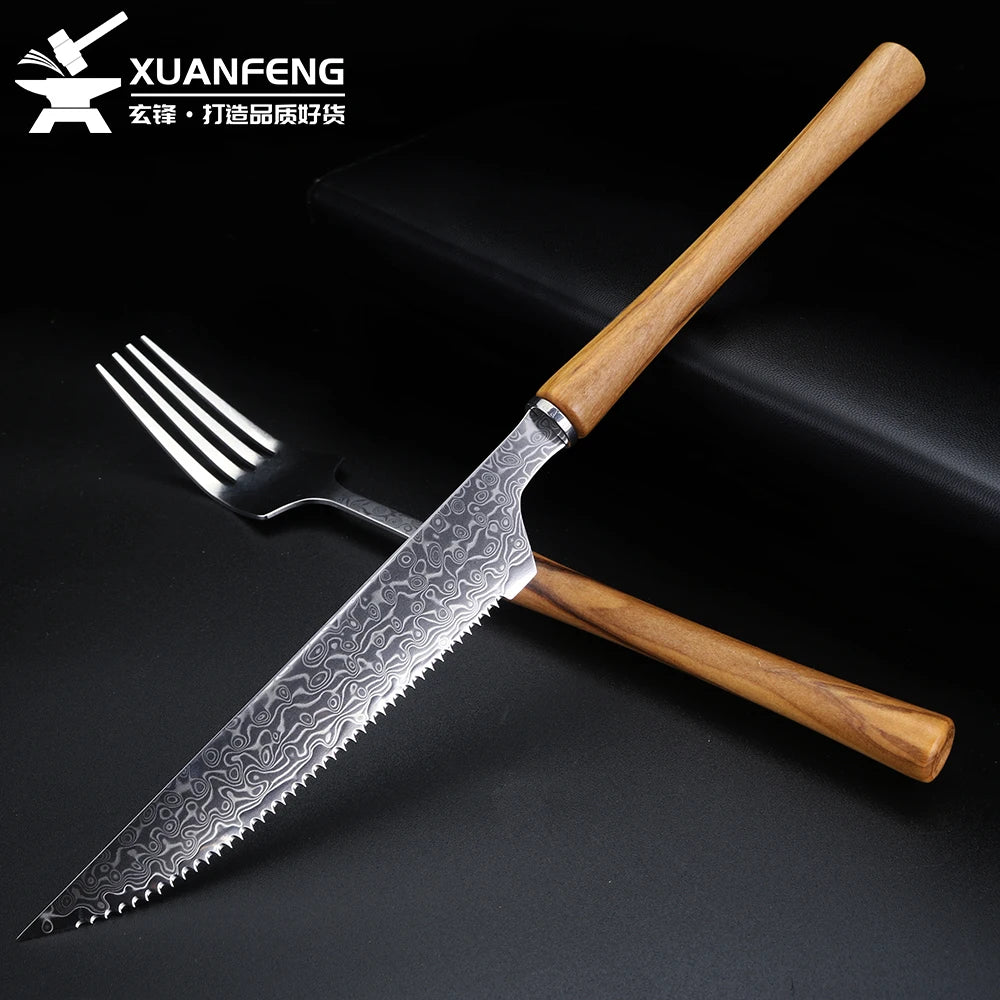 Damascus Stainless Steel Steak Knife & Fork Set | Western Cutlery Steak Cutlery Set Axl 2 pcs China Mainland