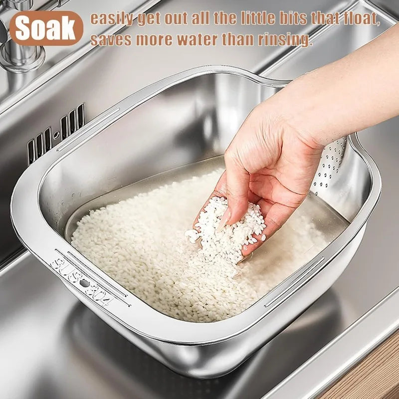 KEMORELA 304 Stainless Steel Rice Washer Strainer Bowl Strainer Colander Bowl Axl