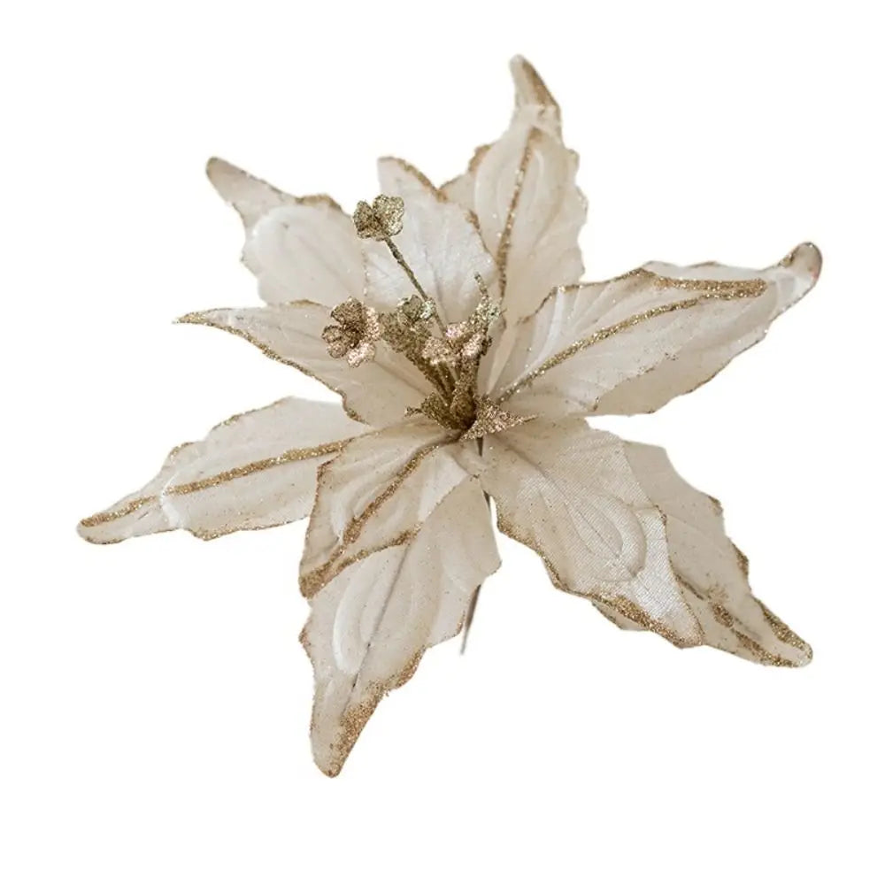 Glitter Poinsettia Artificial Christmas Flower Ornament 28cm Christmas Tree Ornament Axl Champagne