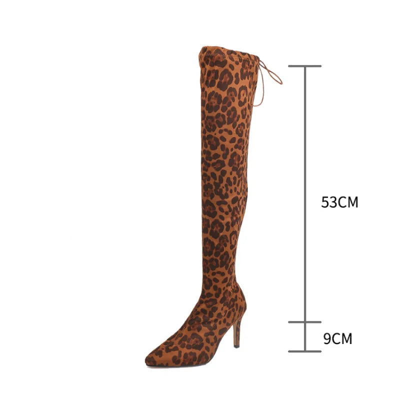 Women's Leopard Print Over-the-Knee Stiletto Boots Over-the-Knee Boots Axl