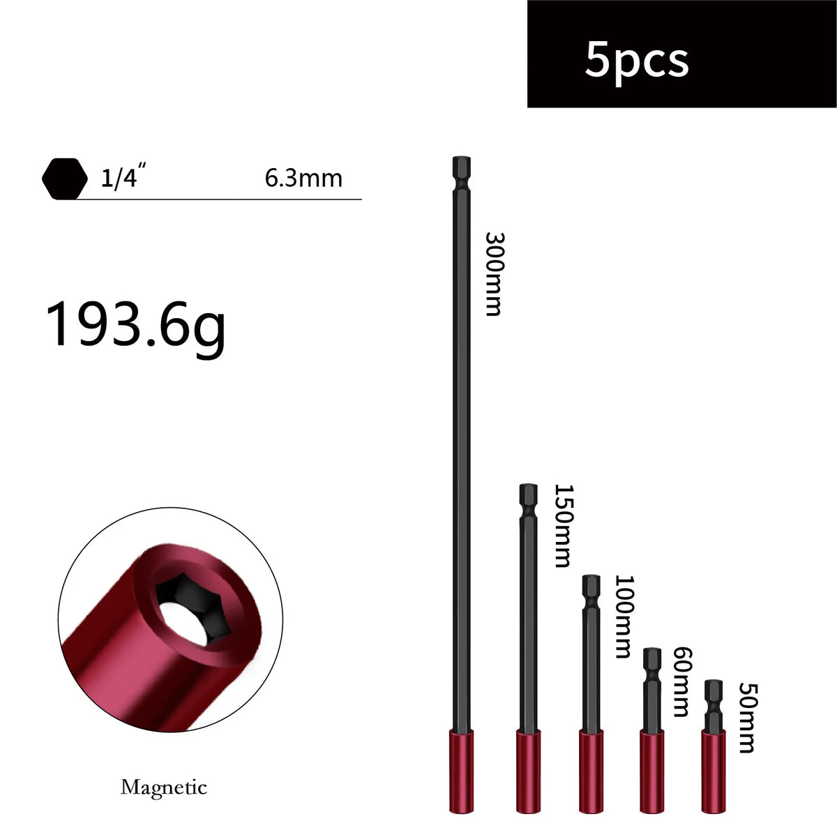 1/4" Hex Shank Screwdriver Bit Extension Bar Set – 3 or 5 Pcs Bit Extension Bar Axl 5PCS China Mainland