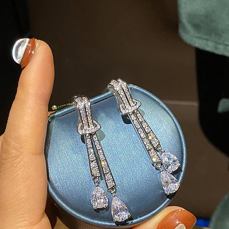 Huitan Silver Cubic Zirconia Drop Earrings | Women's Dangle Drop Earrings Axl