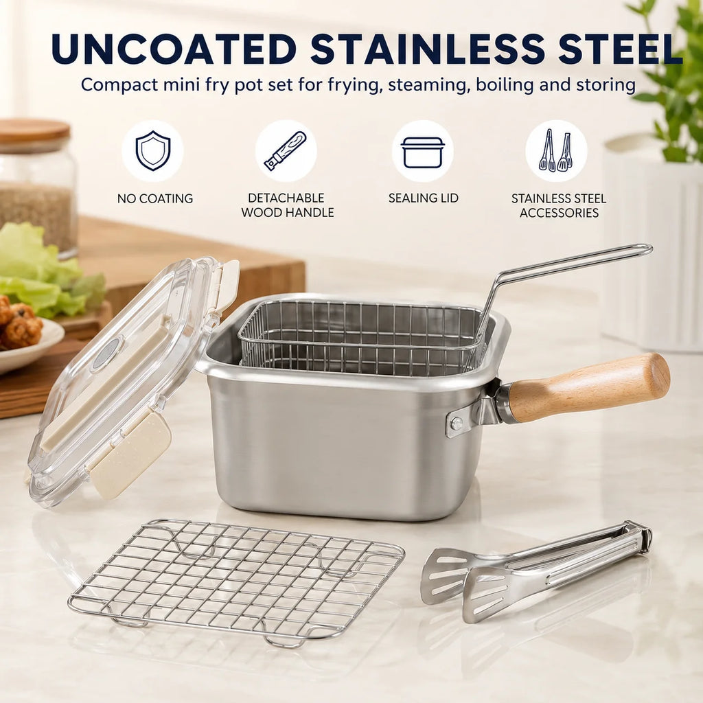 5-Piece Stainless Steel Deep Fry Pot Set with Basket & Lid Deep Fry Pot Set Axl