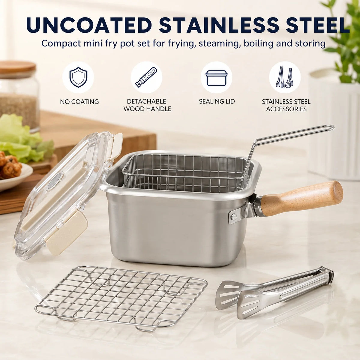 5-Piece Stainless Steel Deep Fry Pot Set with Basket & Lid Deep Fry Pot Set Axl