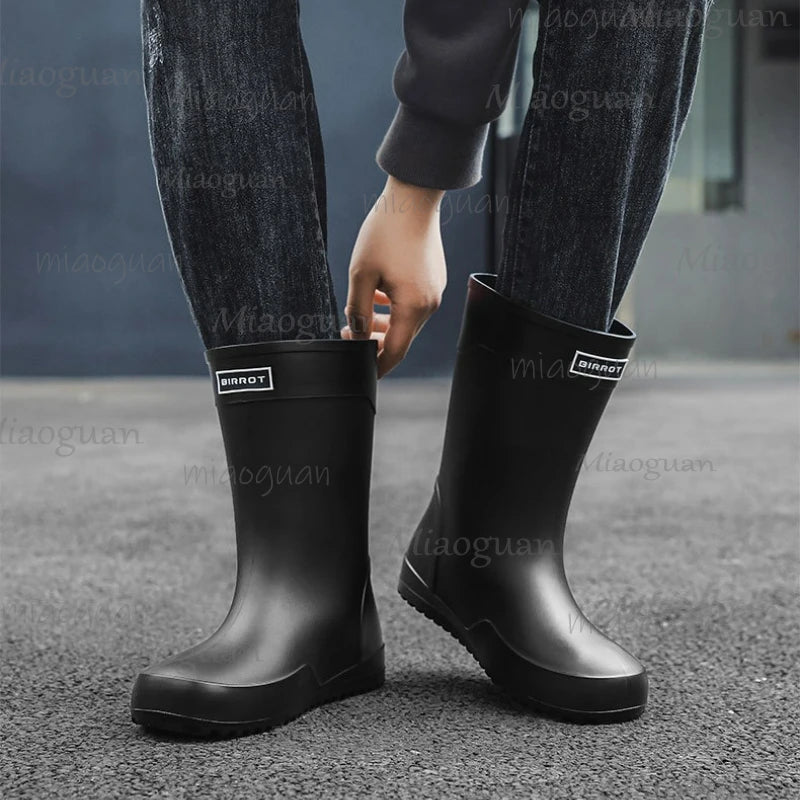Men's Waterproof Mid-Calf Rain Boots | Non-Slip Rubber Outdoor Men's Rain Boots Axl