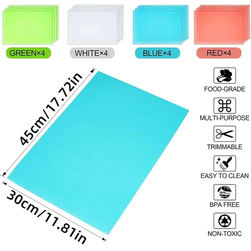4-Pack EVA Fridge Liner Mats – Waterproof & Washable Shelf Pads Fridge Shelf Liner Axl