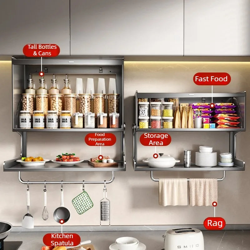 Suspended Kitchen Spice Rack – Adjustable Stainless Steel Shelf Kitchen Storage Rack Axl