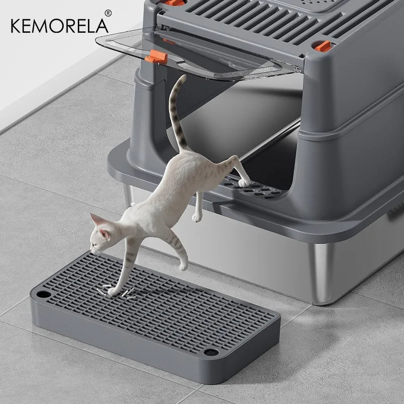 Extra Large Enclosed Cat Litter Box – Stainless Steel High Fence Cat Litter Box Axl