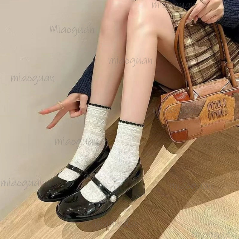 Women's Vintage Mary Jane Block Heel Pumps | Buckle Strap Block Heel Pumps Axl