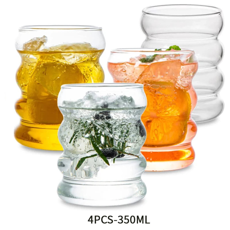 Drinking Glasses with Glass Straw & Bamboo Lid – 4-Pack Glass Tumbler Set Axl 4PCS-350ML 401-500ml