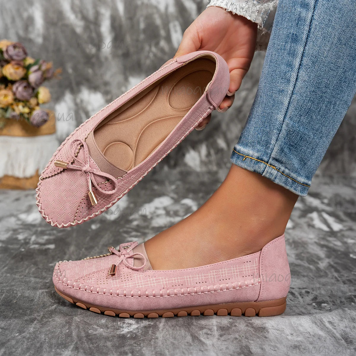 Women's Bow Ballet Flats – Slip-On Casual Loafers Comfort Shoes Ballet Flats Axl