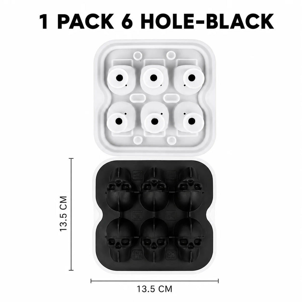 3D Skull Silicone Ice Cube Mold – Whiskey & Halloween Cocktails Silicone Ice Mold Axl 1 PACK 6 Hole-Black