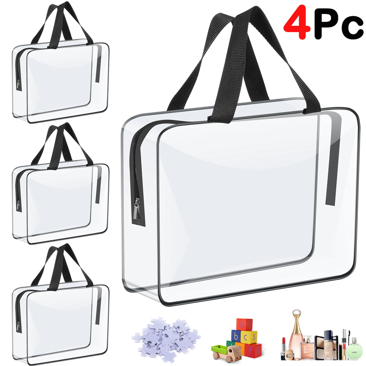 Clear PVC Organizer Bags 4/6 Pcs – Waterproof Zipper Storage Storage Organizer Bags Axl