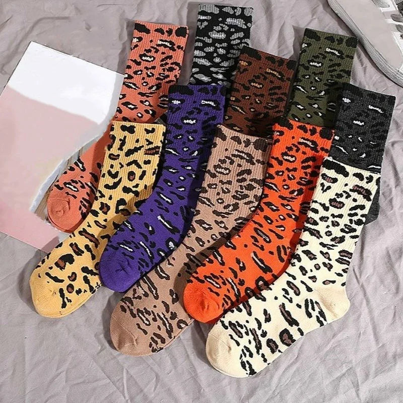 Leopard Print Crew Socks – Unisex Cotton Hip Hop Style Crew Socks Axl