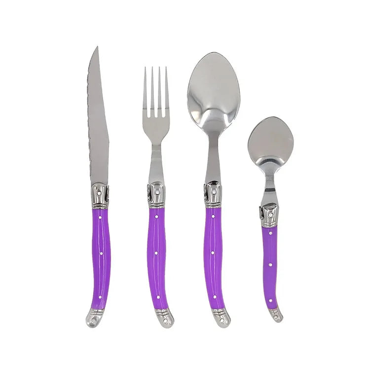 Rainbow Laguiole Cutlery Set 4–24 Pcs | Stainless Steel Flatware Flatware Set Axl 4pcs Purple cutlery