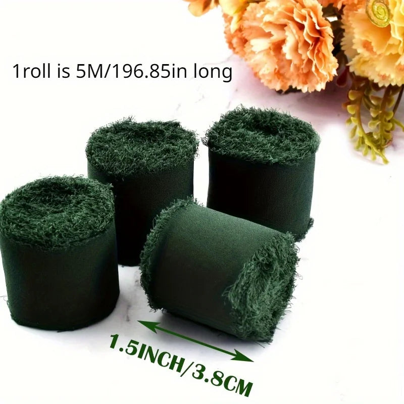 Dark Green Fringe Chiffon Ribbon – 2 Rolls for Crafts & Gifts Craft Ribbon Set Axl
