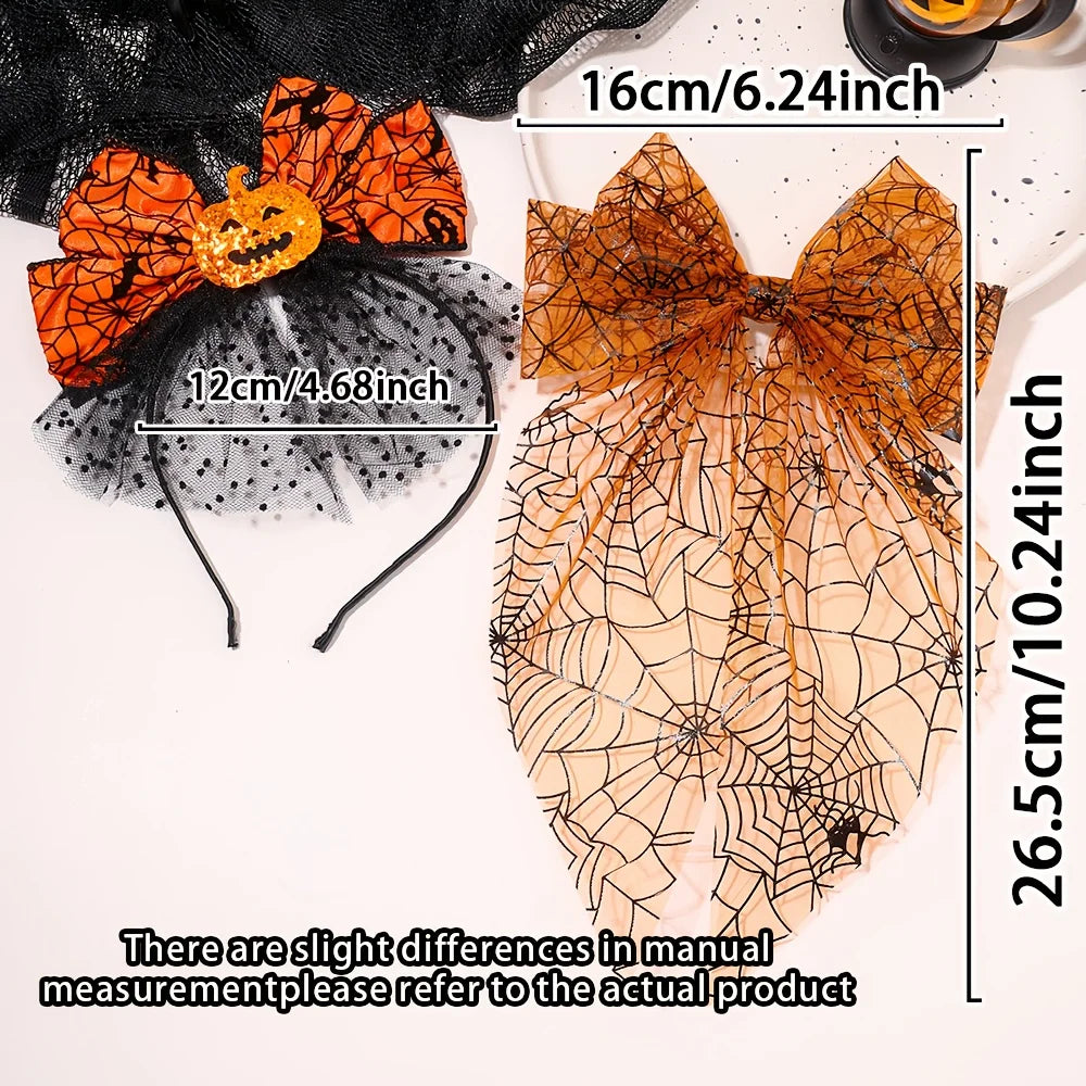 2-Pack Halloween Pumpkin & Spider Web Headbands | Party Props Halloween Hair Accessory Axl