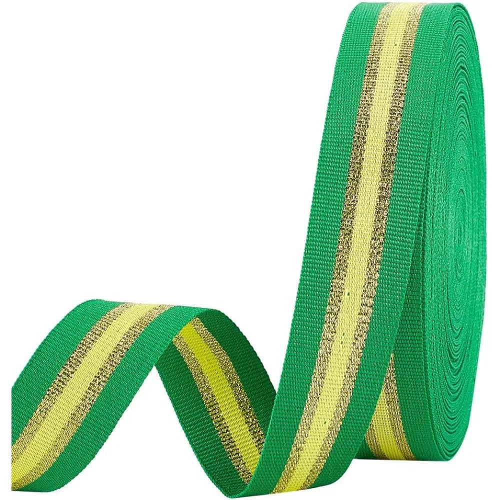25 Yards Glitter Stripe Polyester Ribbon – 1 Inch Flat Green Craft Ribbon Axl AECH04-18138