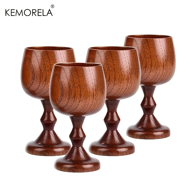 KEMORELA Handmade Spruce Wood Goblet Cup Set | 2 or 4 Pc Wooden Goblet Set Axl 4PCS 300ml