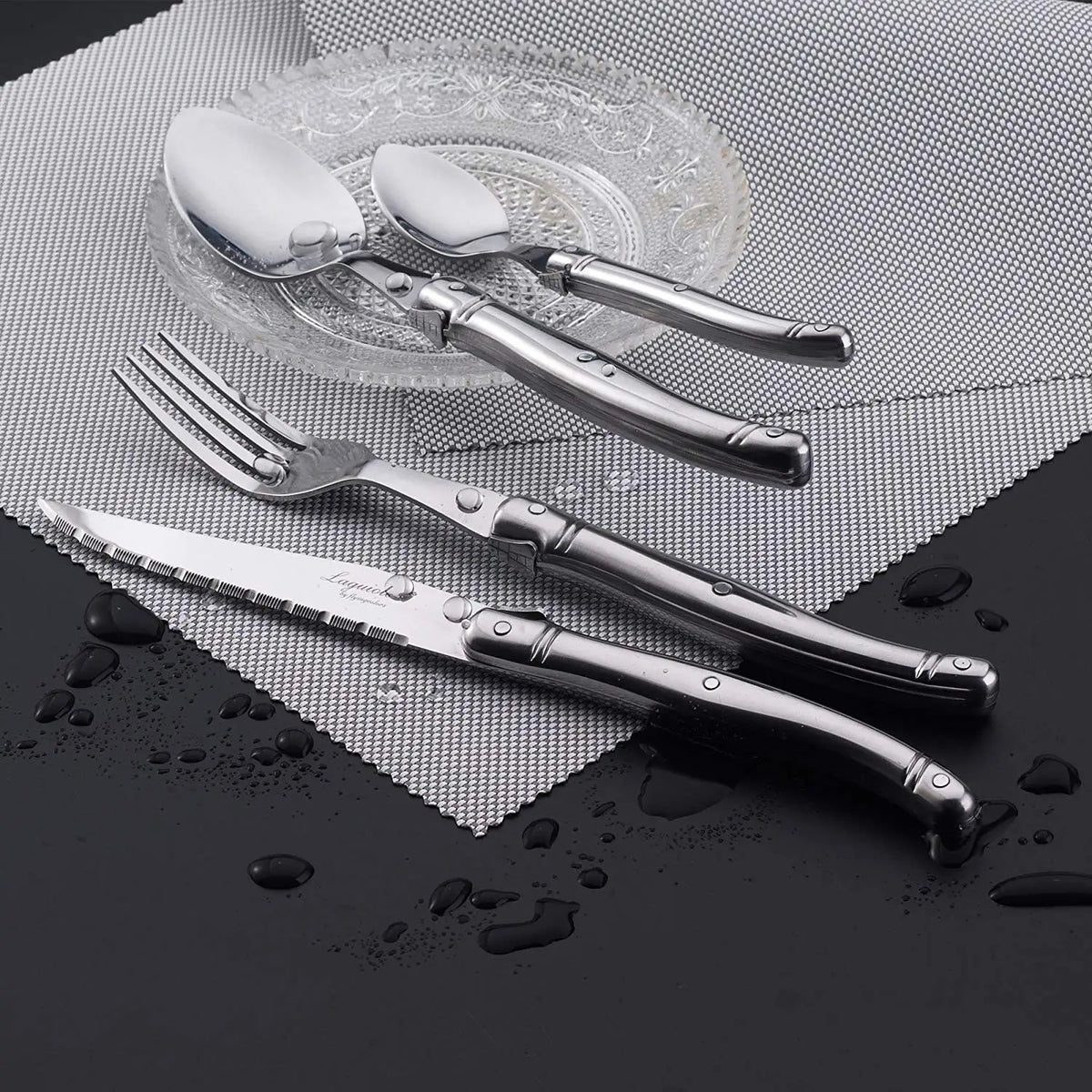 24-Piece Laguiole Stainless Steel Cutlery Set – Knife, Fork & Spoon Cutlery Set Axl