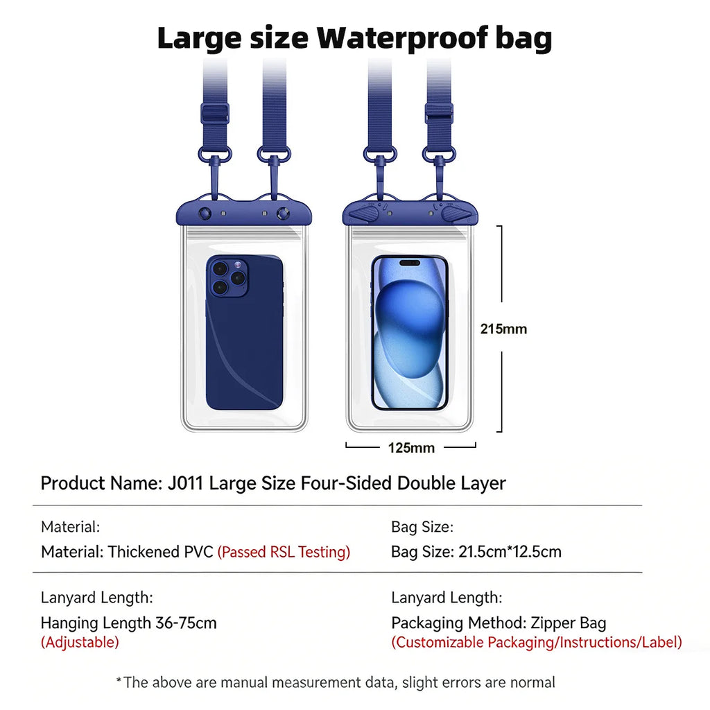 GUUGEI IPX8 Waterproof Phone Pouch – 8" Dry Bag & Lanyard Waterproof Phone Pouch Axl