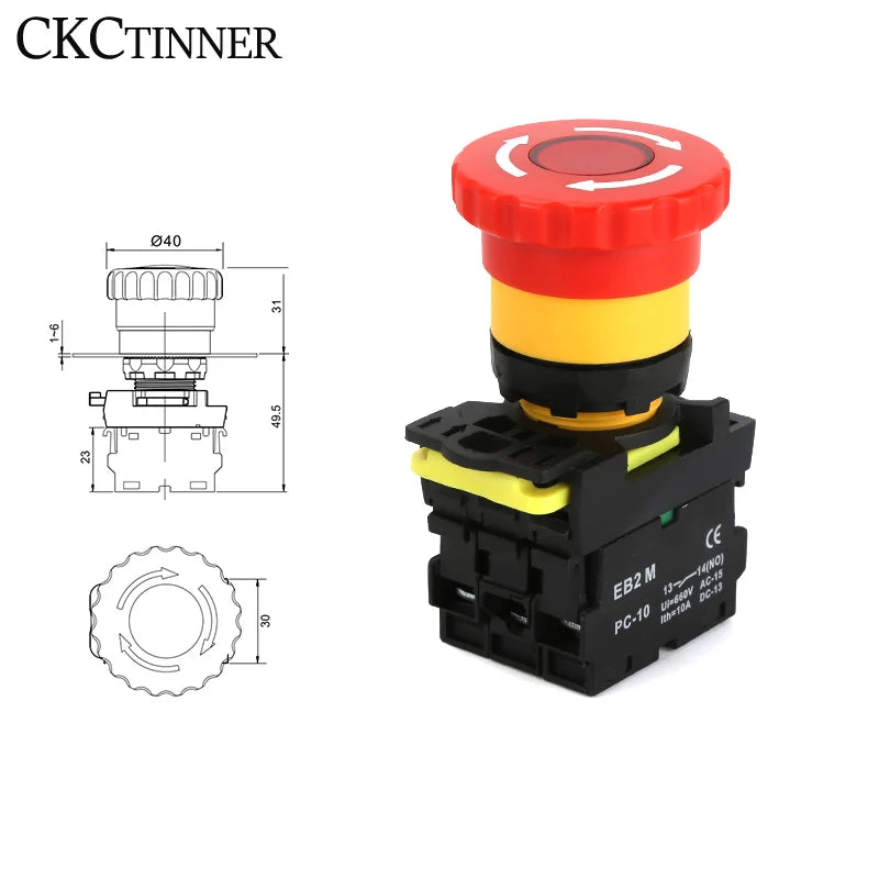 22mm Mushroom Cap Emergency Stop Rotary Switch 10A 660V Lamp Emergency Stop Switch Axl EB2M-C-01ZS B 110V