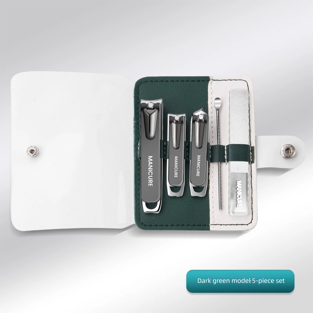 Stainless Steel Manicure Set – Portable Nail Care Kit & Bag Manicure Set Axl Dark green model-5Se