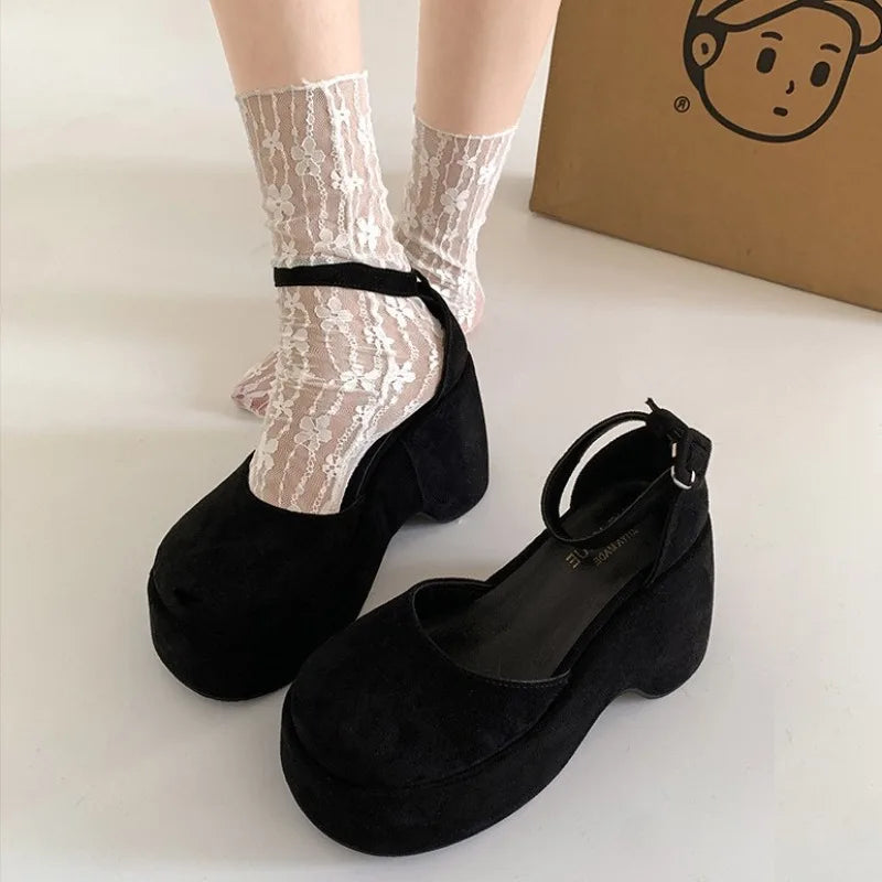 Women's Faux Suede High Heel Pumps – Ankle Buckle Platform Women's High Heel Pumps Axl