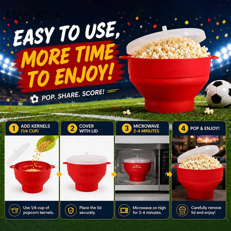 KEMORELA 3L Foldable Silicone Microwave Popcorn Maker | BPA-Free Microwave Popcorn Maker Axl