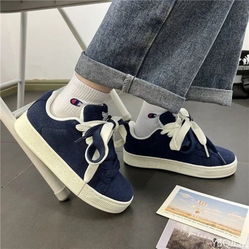 YBQJOO Women's Retro Thick Sole Casual Sneakers | Lace-Up Women's Casual Sneakers Axl