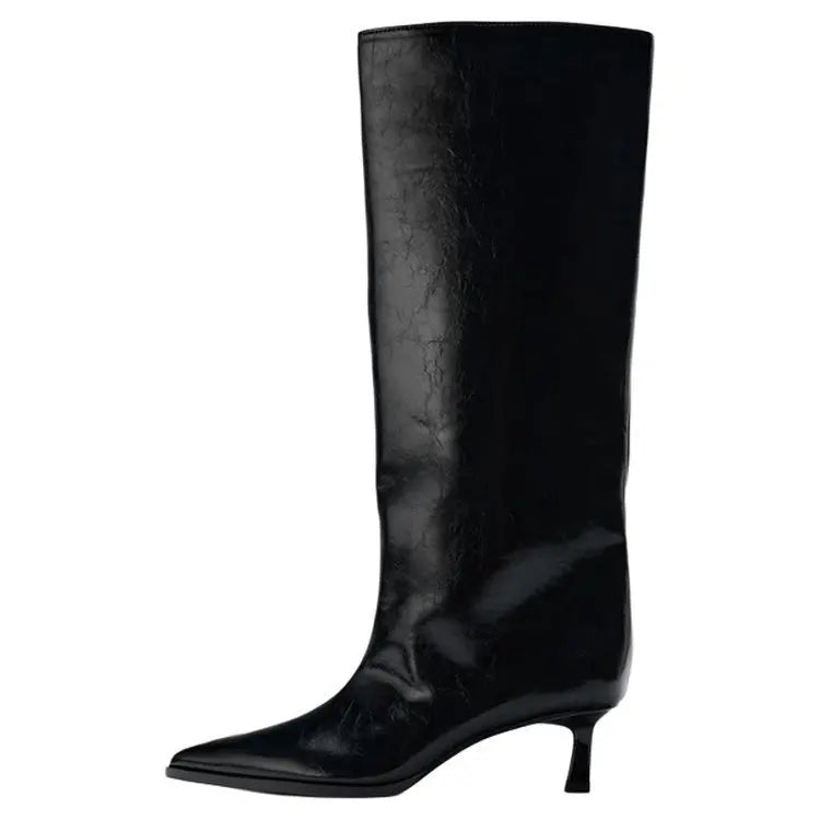 Women's Knee-High Wedge Boots – Pointed Toe Slip-On 5cm Heel Knee-High Boots Axl